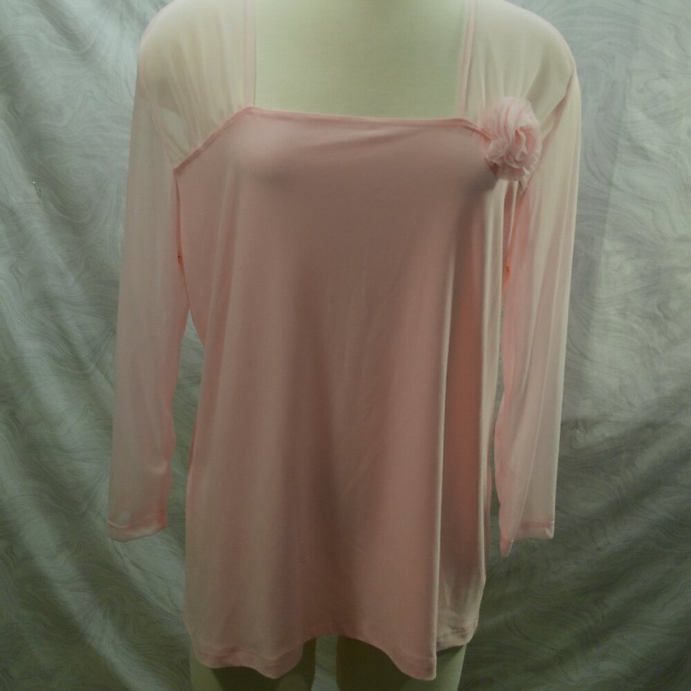 Susan Lawrence Women Pink Sheer Flowered Long Sleeve Pre Loved Blouse See Pics